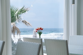 red flower on white table