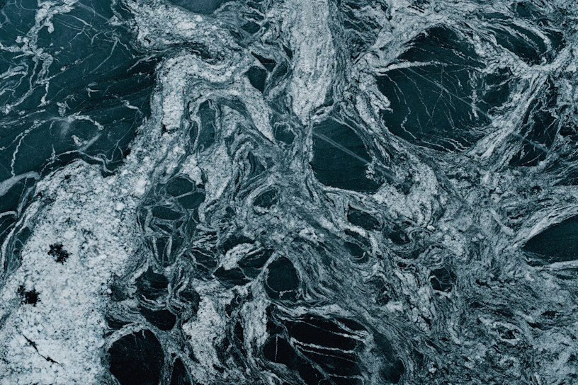 Close-up of a polished marble slab showcasing natural veining and texture.