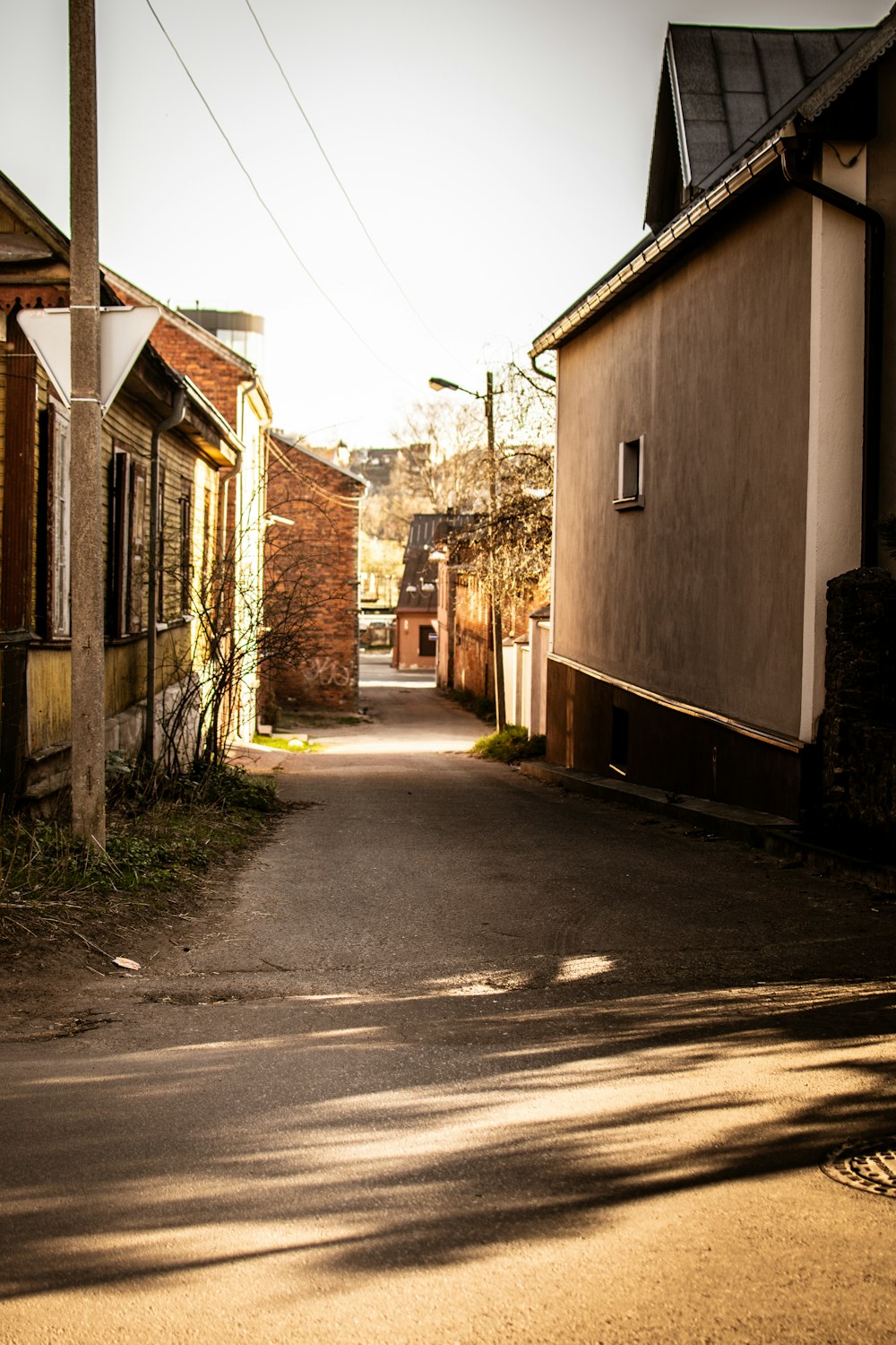 empty street in between houses during daytime