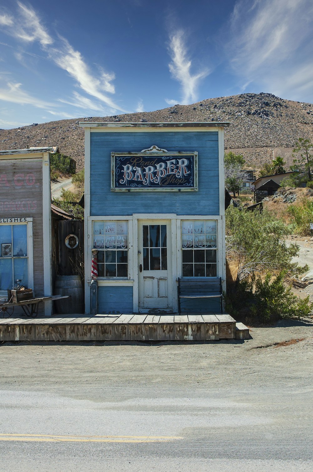 blue and white wooden store