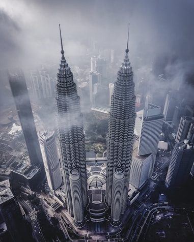 aerial view of city buildings during night time