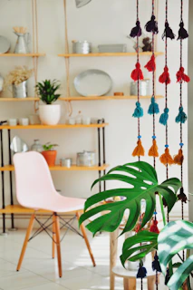 Vibrant photo of colorful home decor items in a bright, airy room.