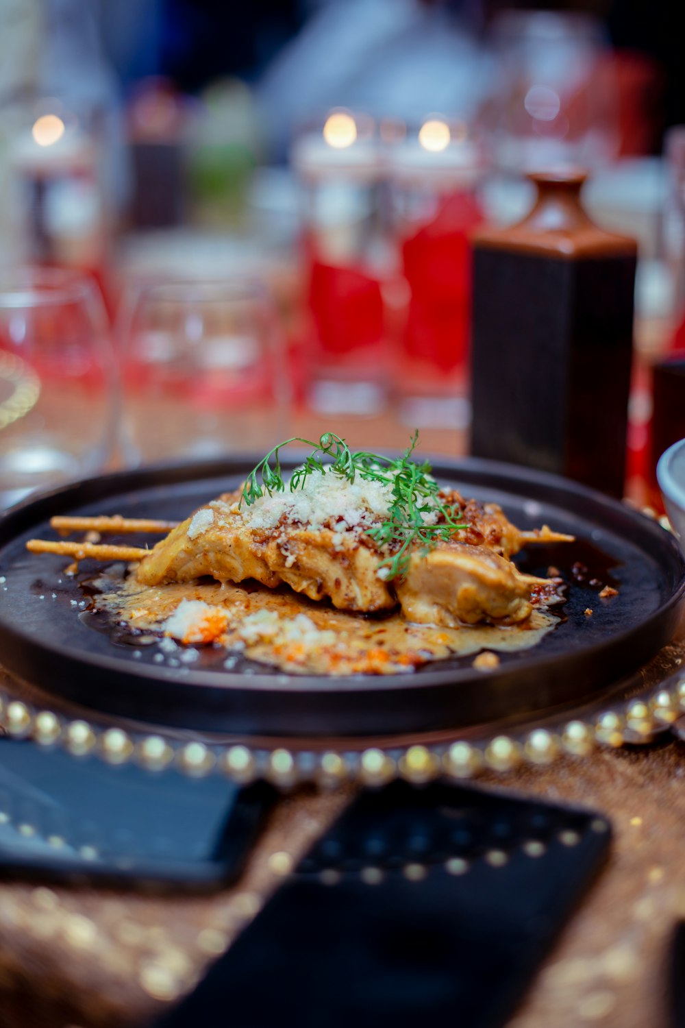 cooked food on black plate