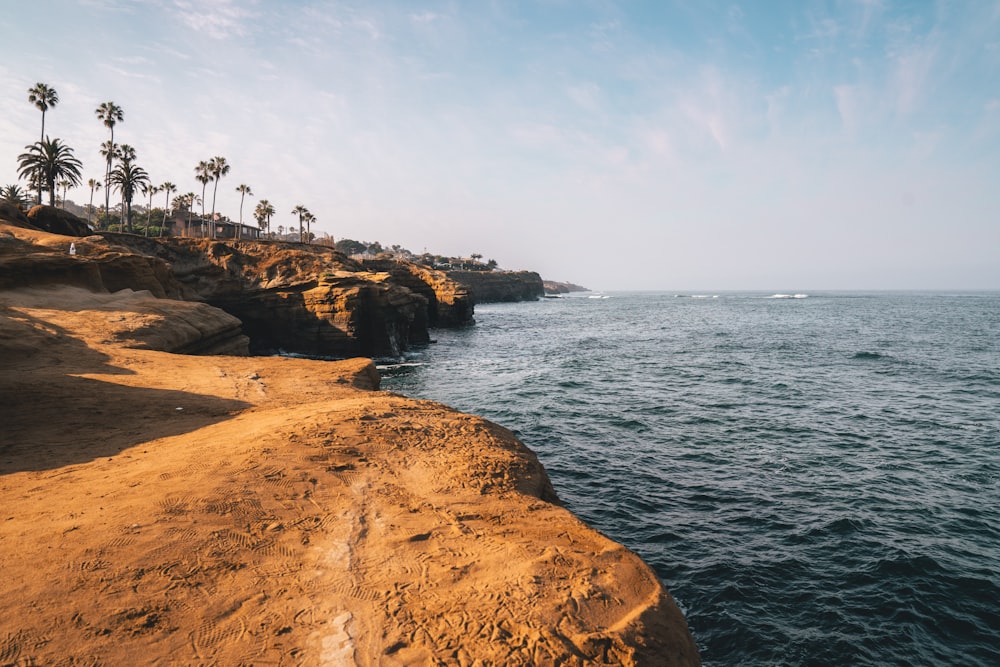 people on brown rock formation near body of water during daytime