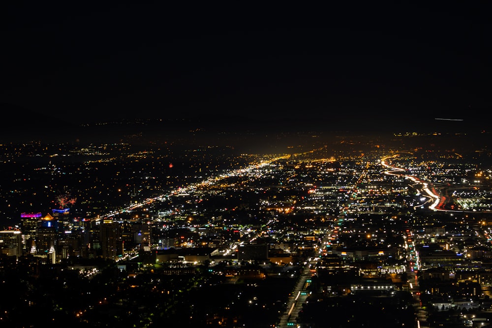 aerial view of city during night time