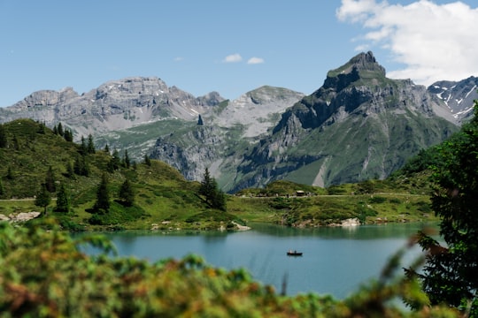 green trees near lake and mountain under blue sky during daytime in Engelberg Switzerland