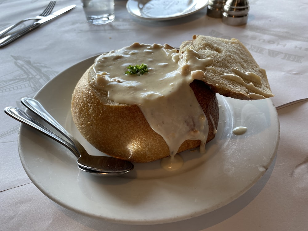 brown pastry on white ceramic plate