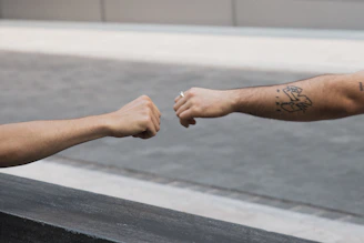 Close-up of hands performing a fist bump symbolizing teamwork and trust.
