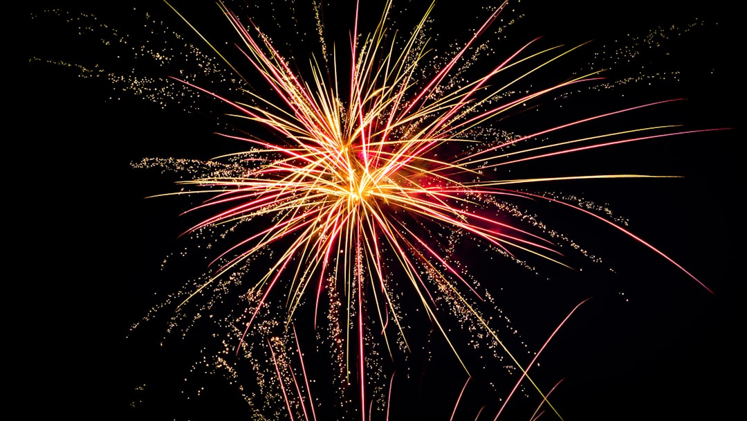 red and white fireworks display, Fireworks long exposure