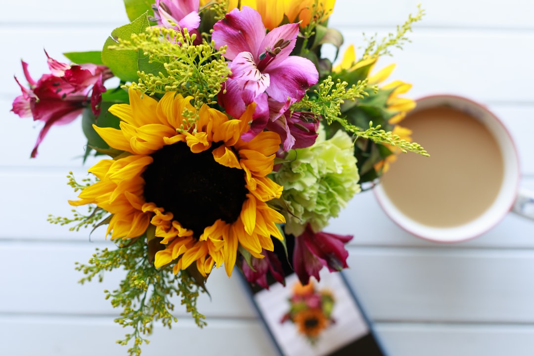 yellow pink and purple flower bouquet