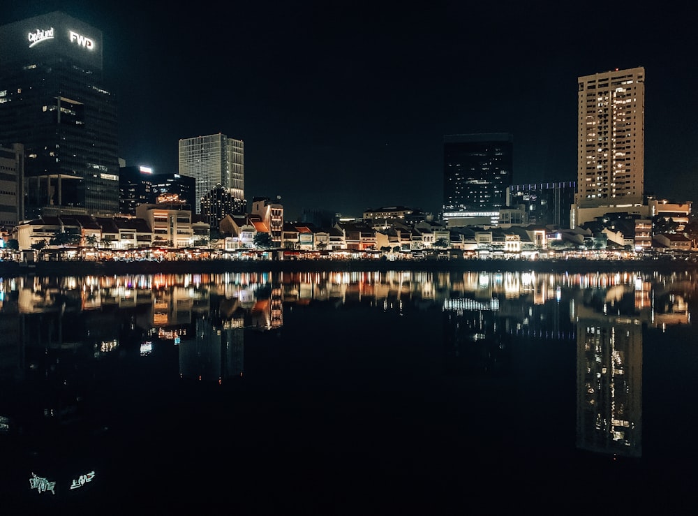 city skyline during night time