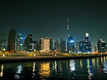 city skyline during night time