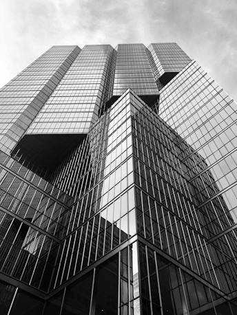 grayscale photo of high rise building