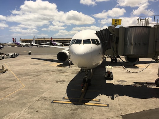 white airplane on airport during daytime in Daniel K. Inouye International Airport United States