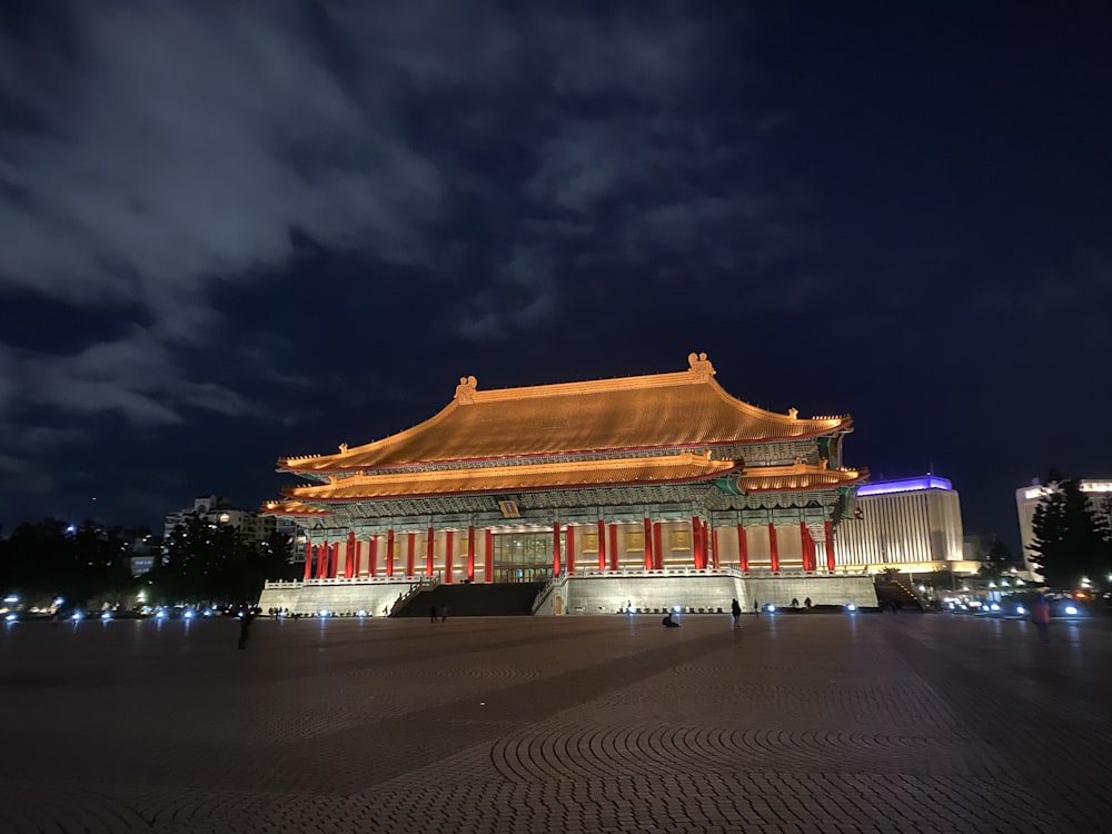 brown and white temple during night time