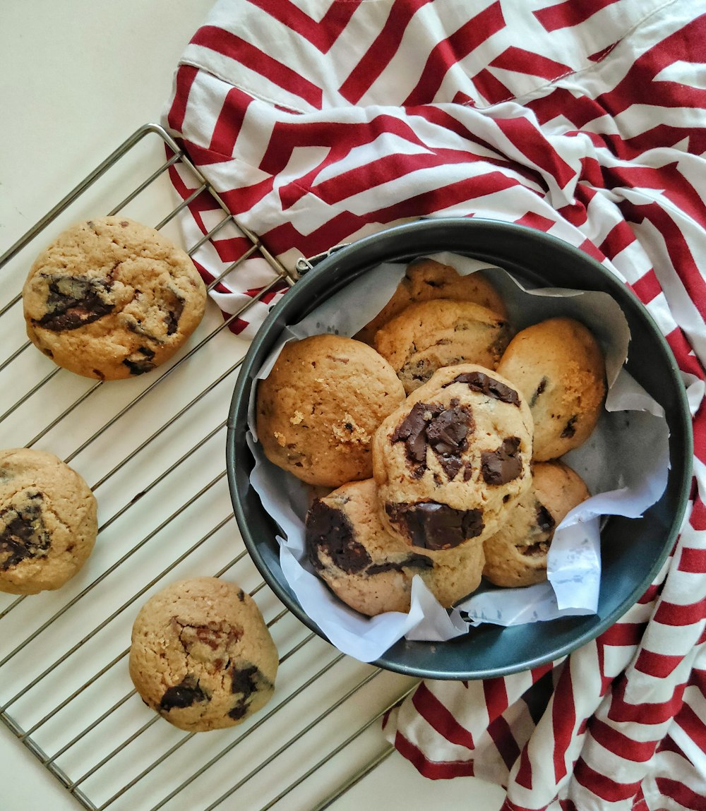 brown cookies on black bowl