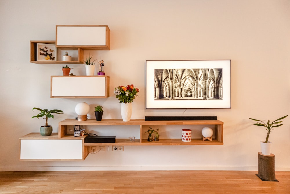 White Wooden Wall Mounted Shelf With, Wall Mounted Wooden Shelves White