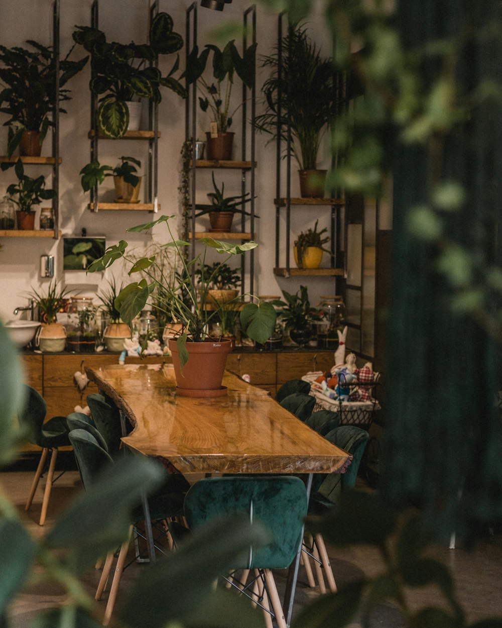 brown wooden table with chairs