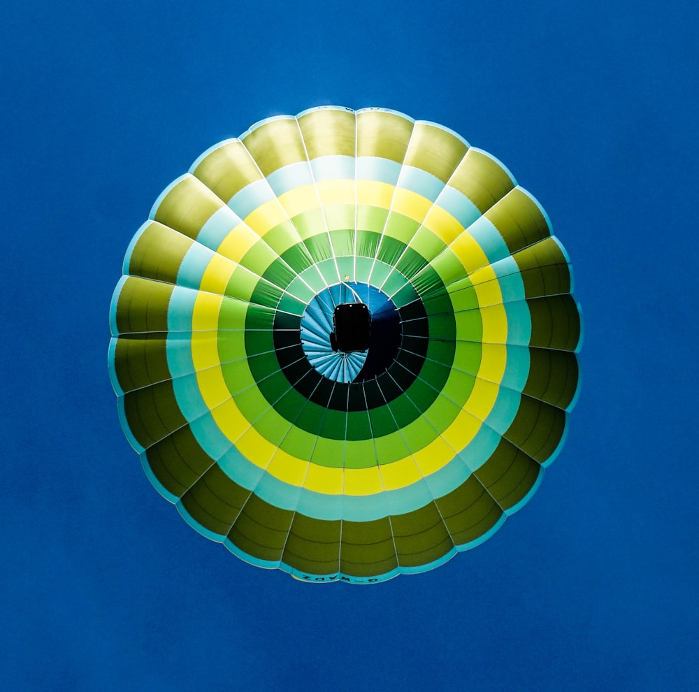 green yellow and blue hot air balloon