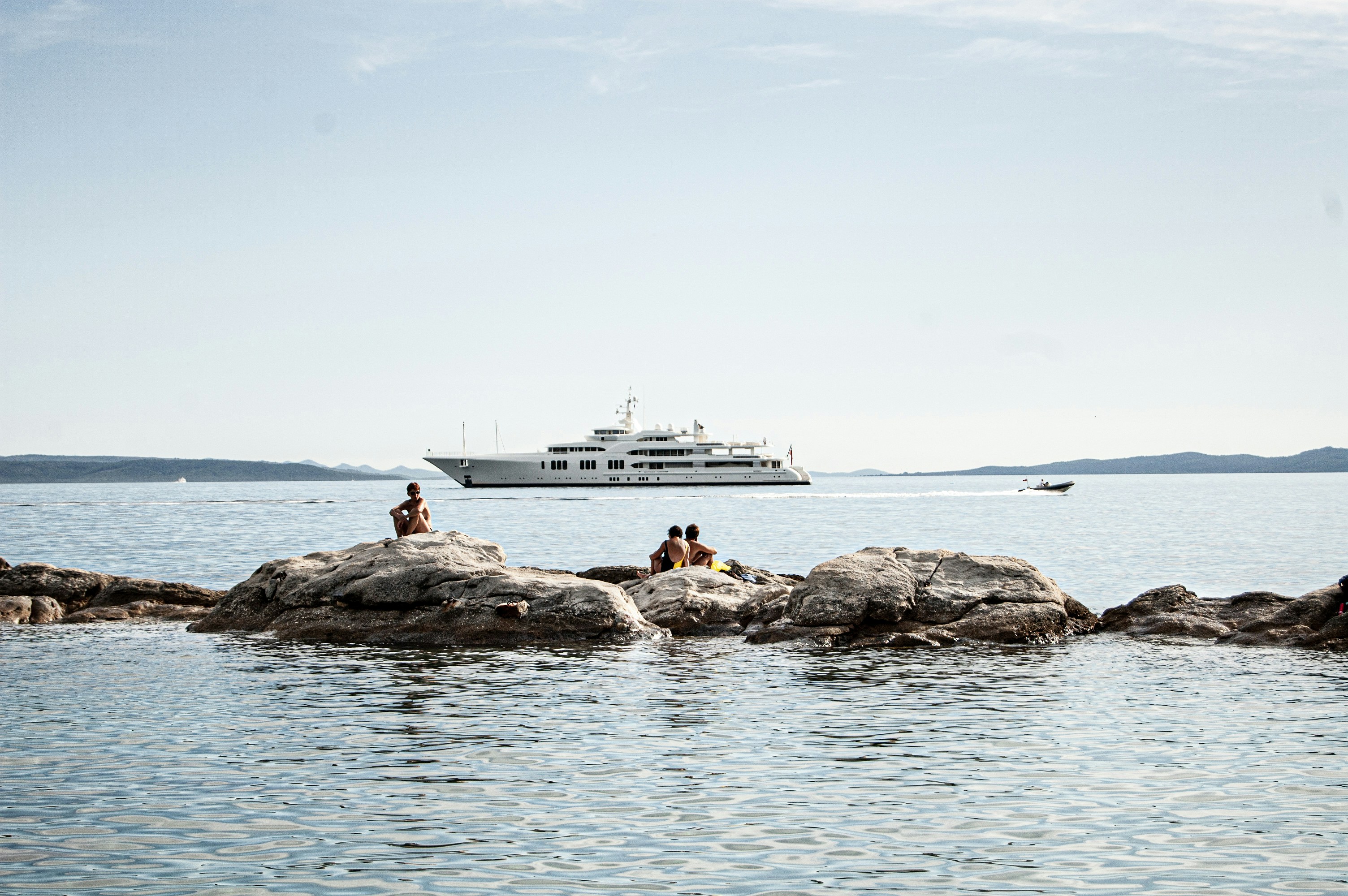 A cruise ship driving through the Croatian coast of Split