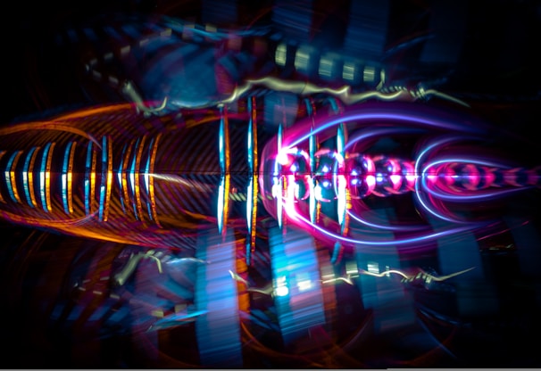 Abstract neural-energy pattern in electric cyan flowing over a near-black canvas.