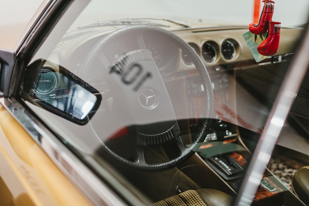 black and white car steering wheel