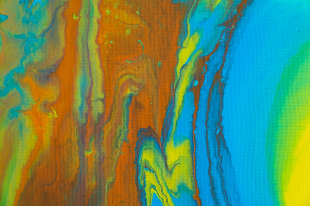 brown green and blue abstract painting
