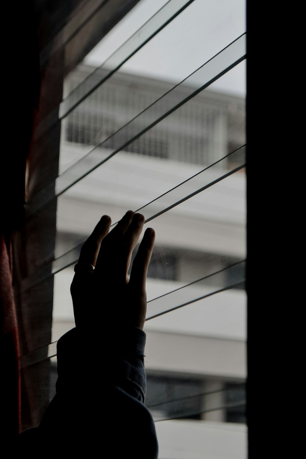 person in black long sleeve shirt holding on window