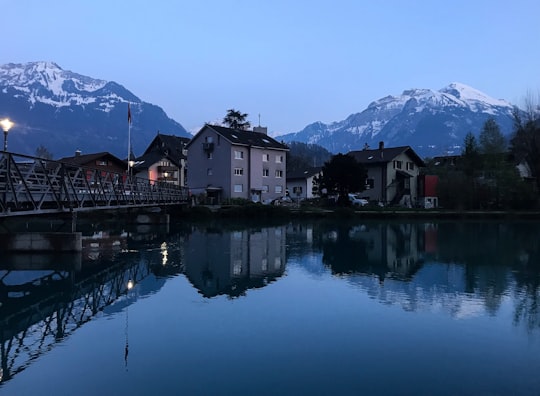 houses near lake and mountains during daytime in Unterseen Switzerland