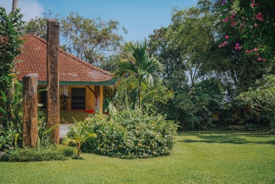 brown and white house surrounded by green grass and trees during daytime