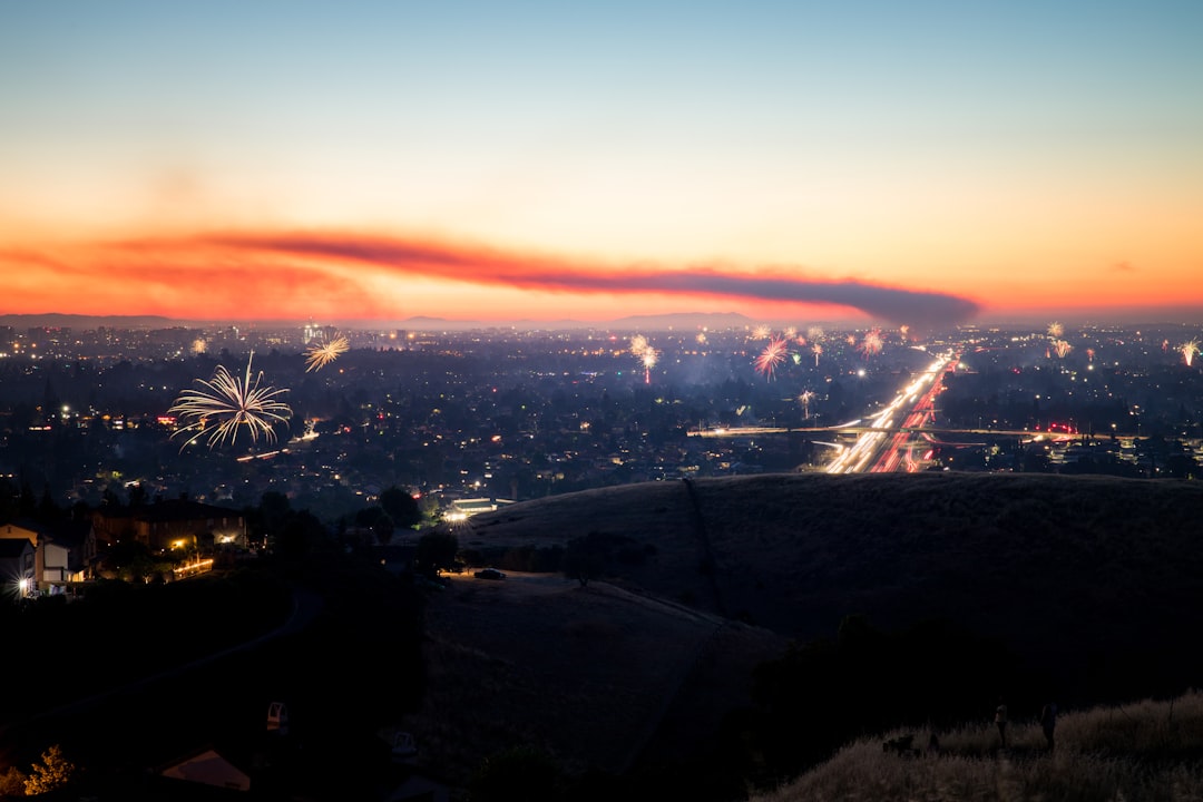 city skyline during sunset with lights