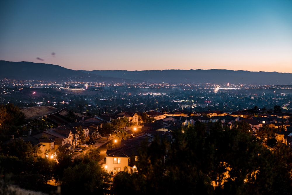 aerial view of city during night time