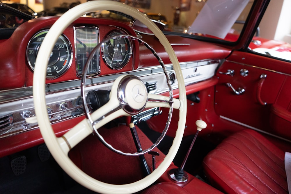 red and white steering wheel