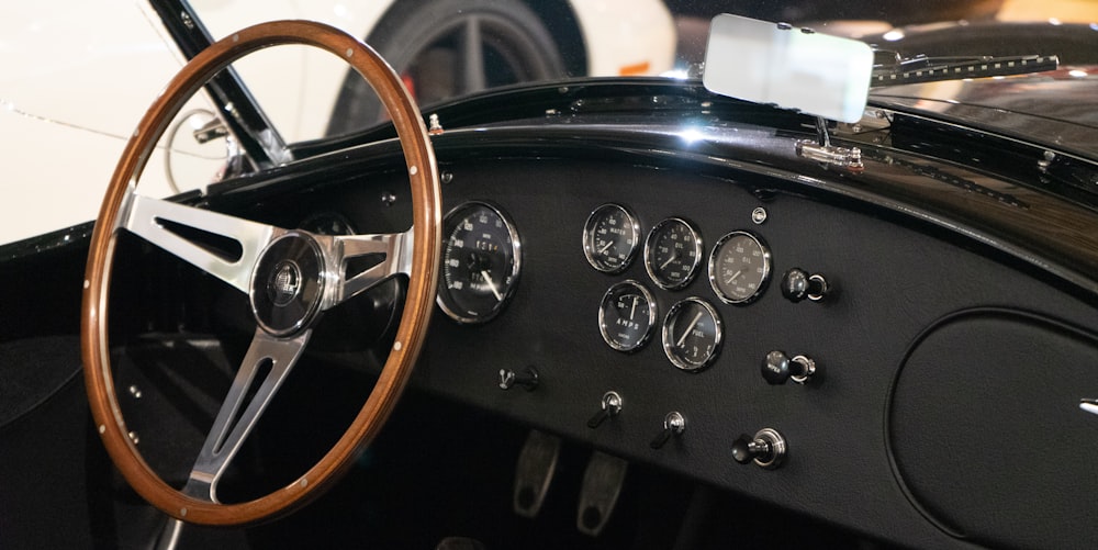 black and brown steering wheel