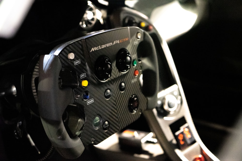 black and silver steering wheel