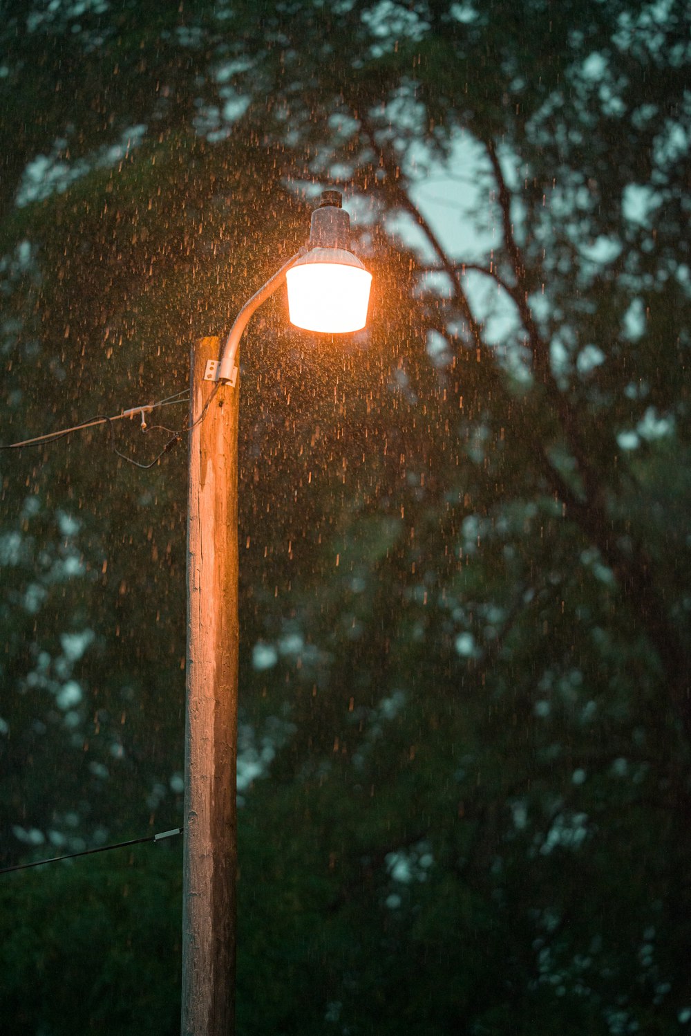 brown wooden post with light