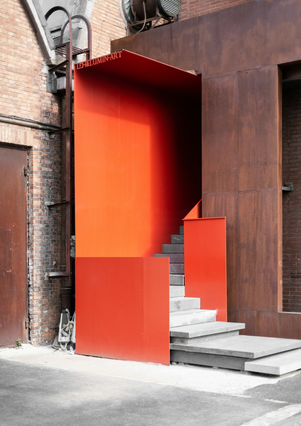 orange and white wooden door