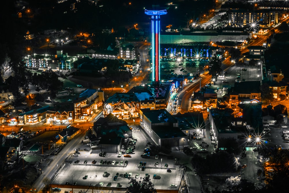 aerial view of city during night time