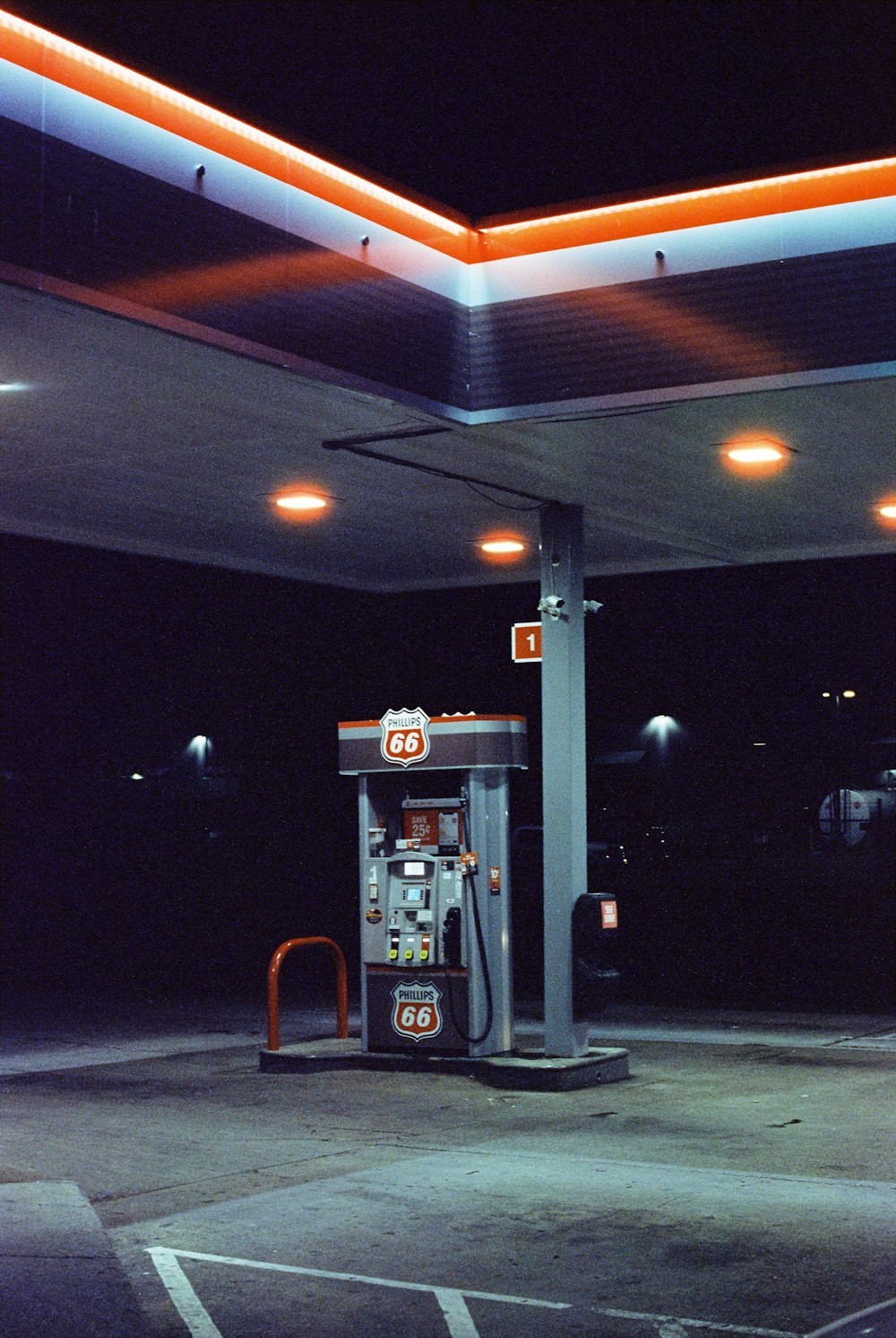 white and red gas station