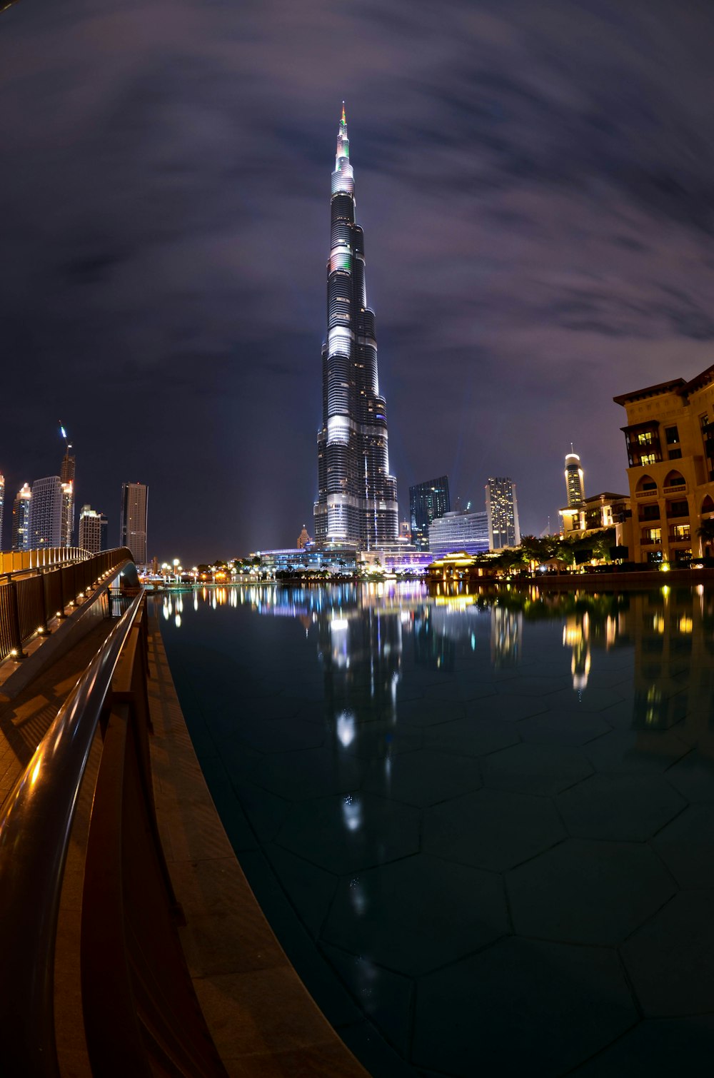 city skyline during night time