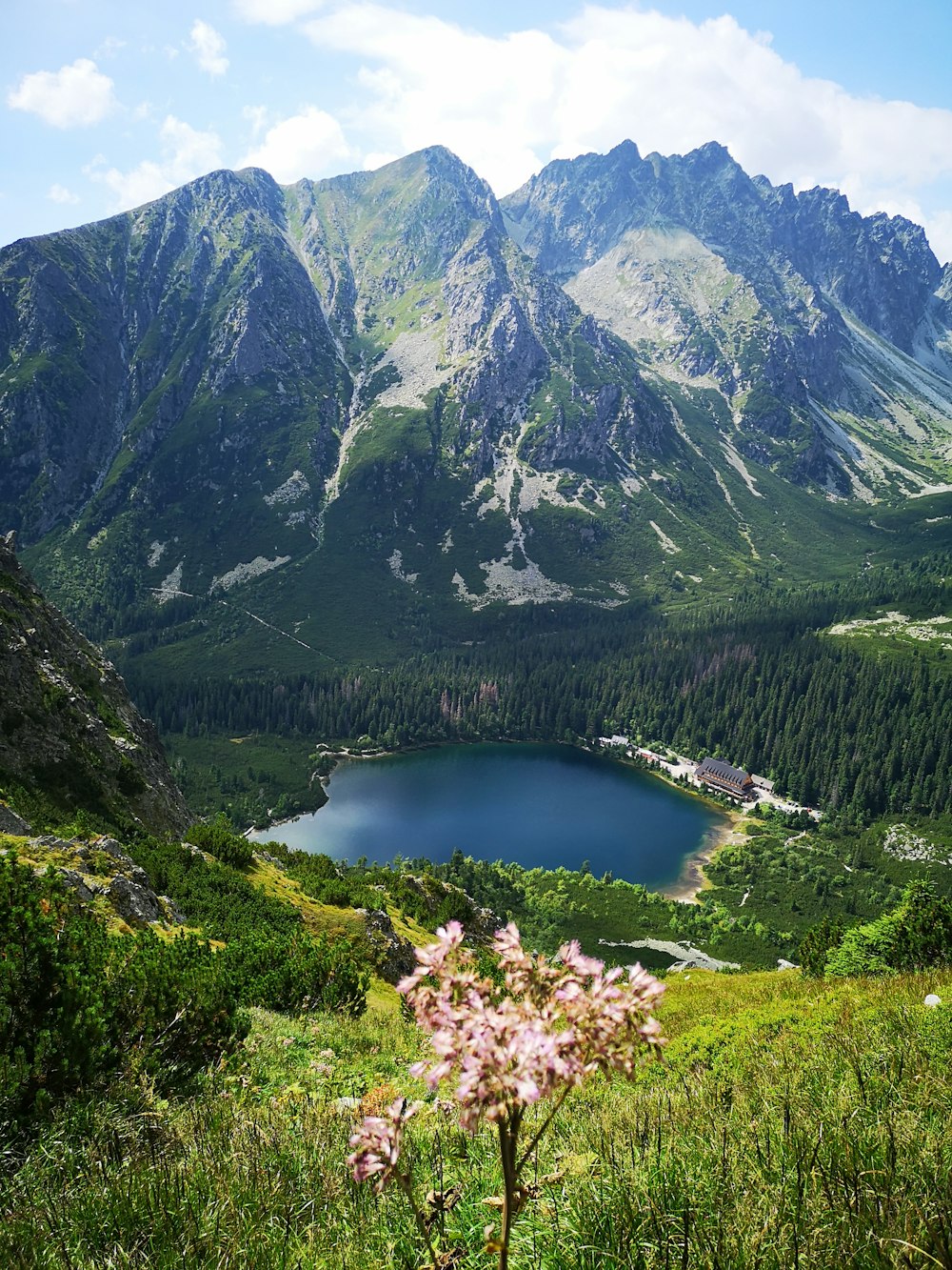 lake in the middle of mountains