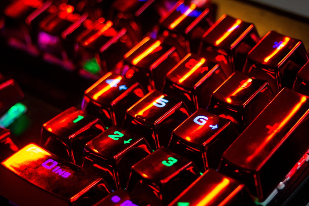 black and purple computer keyboard