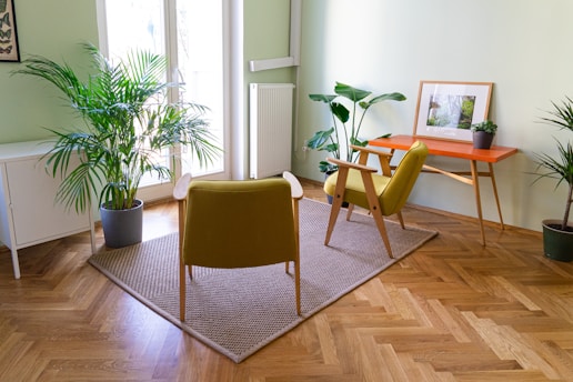 brown wooden chair near green potted plant