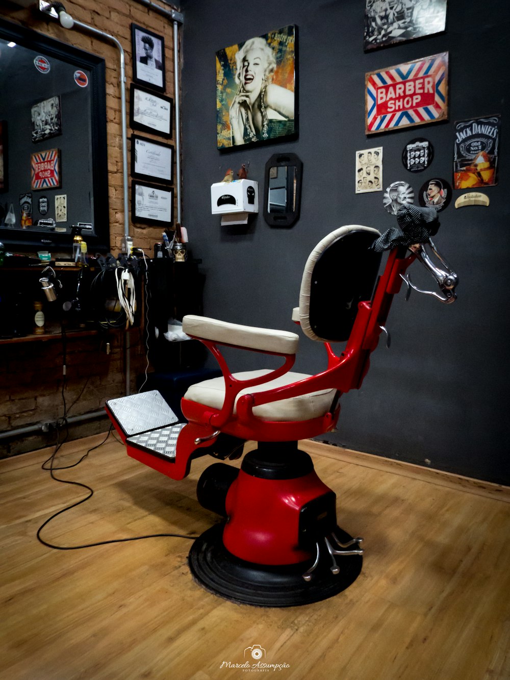 red and black leather padded chair