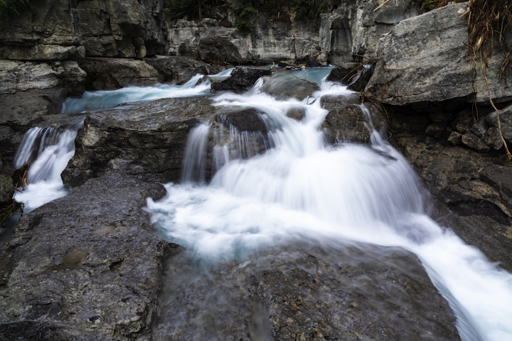 time lapse photography of water falls