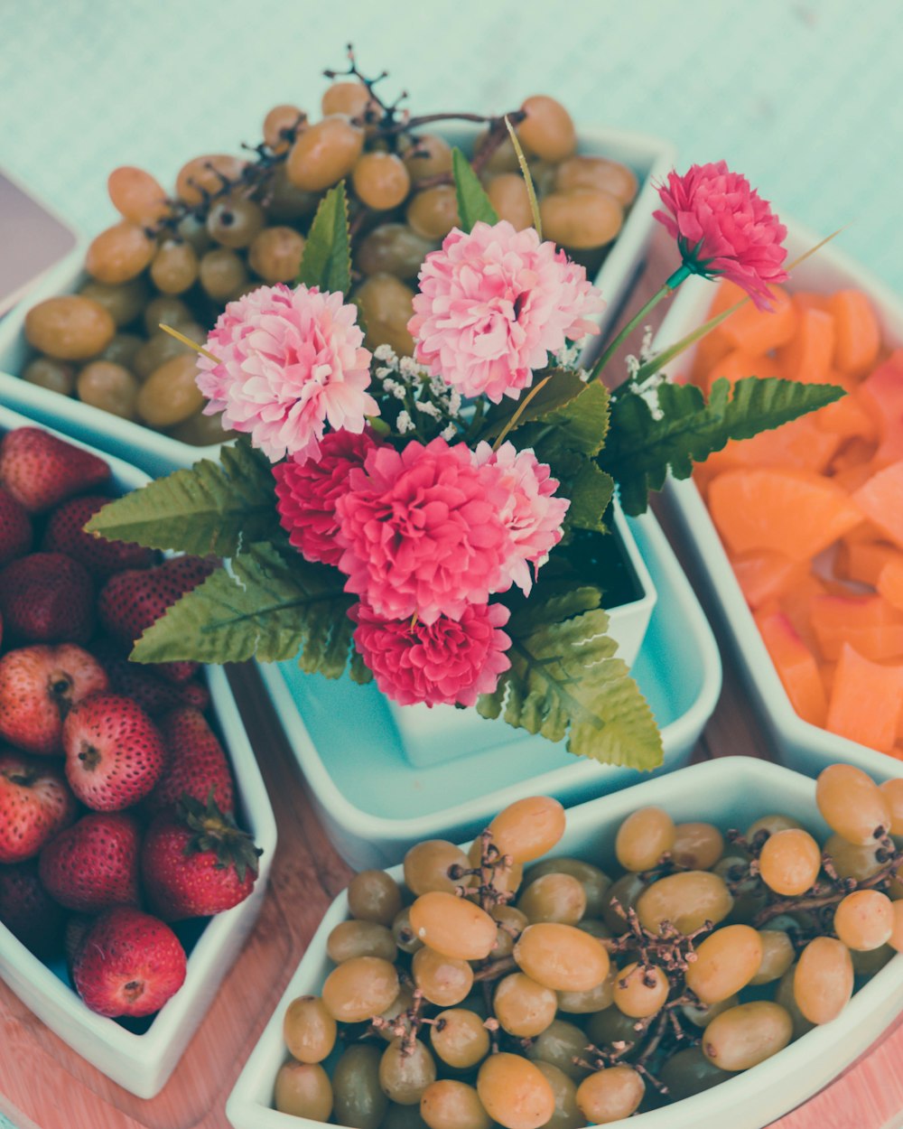 pink flowers on white plastic container