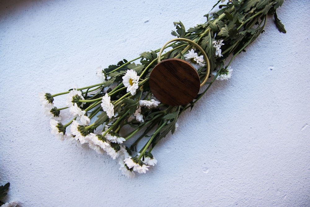 white and green flower wreath