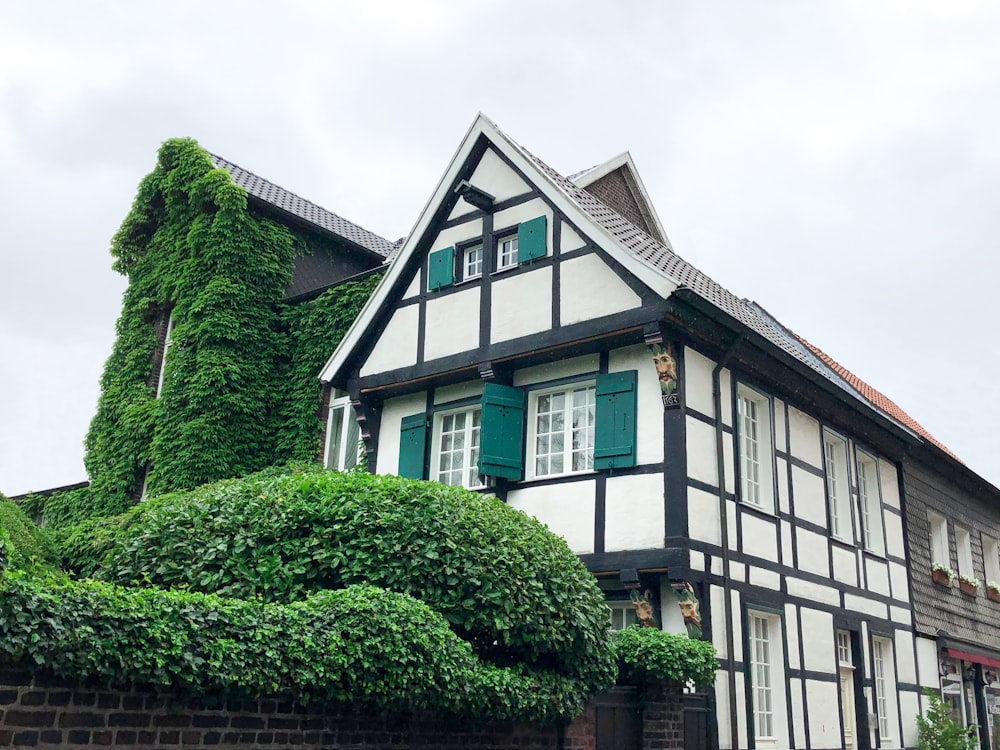 casa in cemento bianco e verde vicino agli alberi verdi durante il giorno