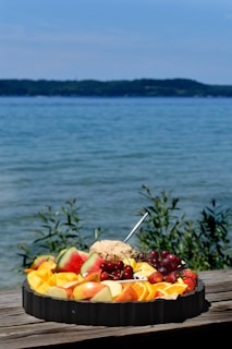 A refreshing fruit platter with a variety of seasonal fruits.