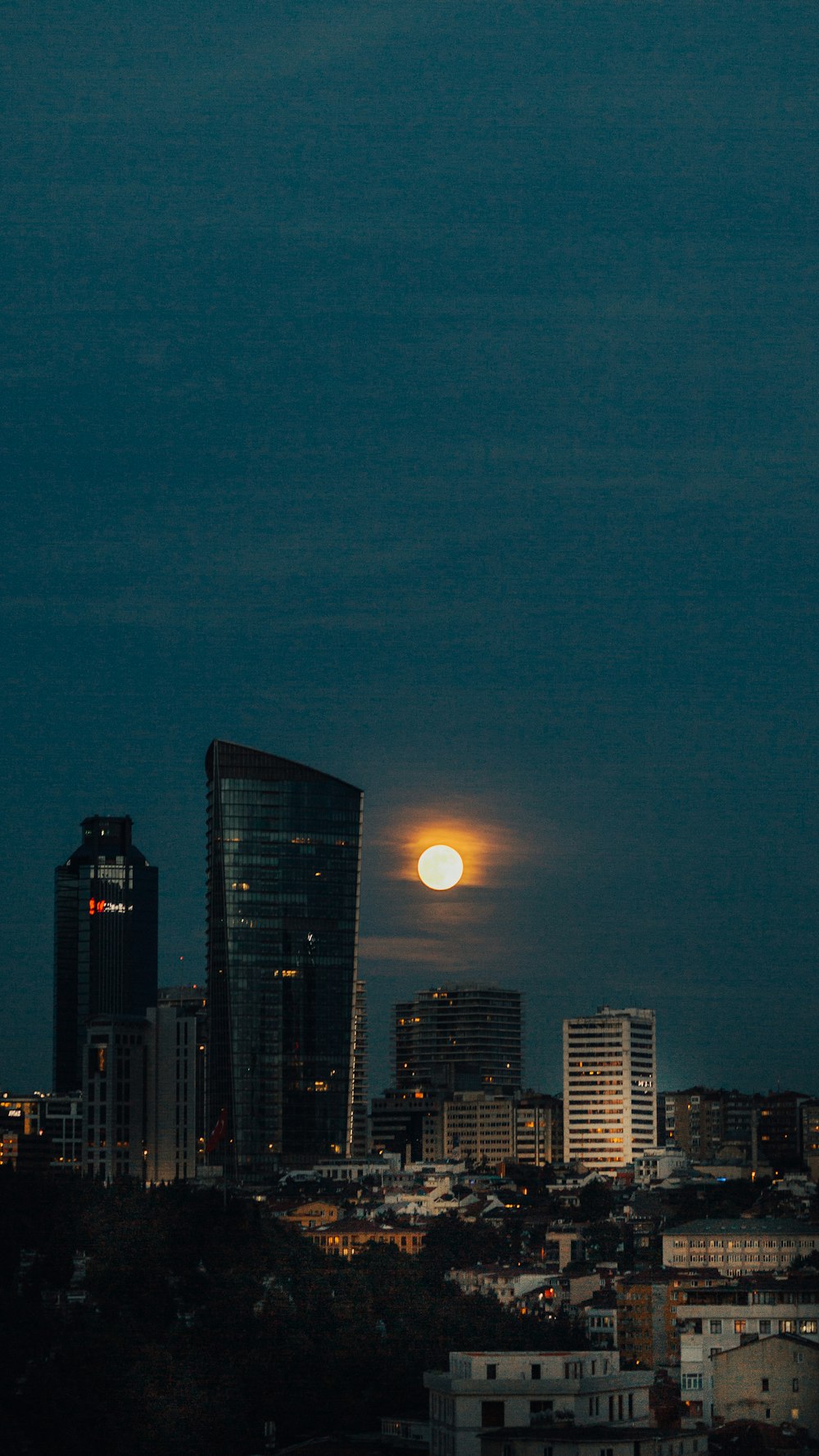 city skyline during night time